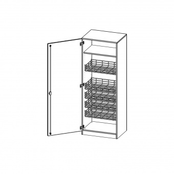 Sportschrank, 5 OH, mit 5 Ballkörben, Halterungen an der Tür,  links, B/H/T 70,3x190x60cm 